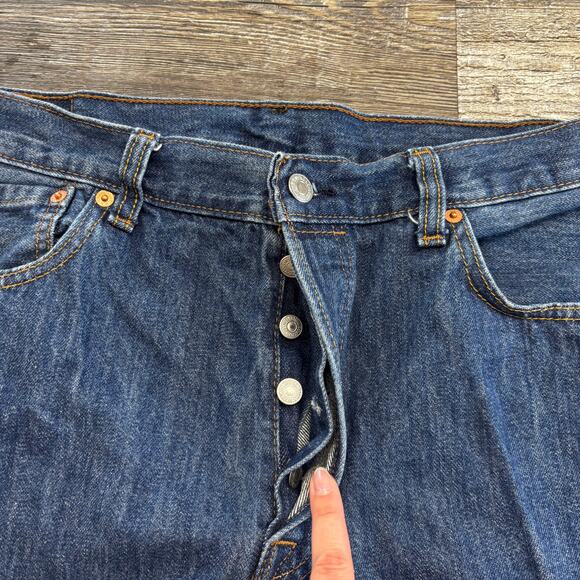 Levi's 501 Red Tab Dark Wash Blue Mens 35x31 Straight Leg Button Fly Denim Jean, - Picture 4 of 12